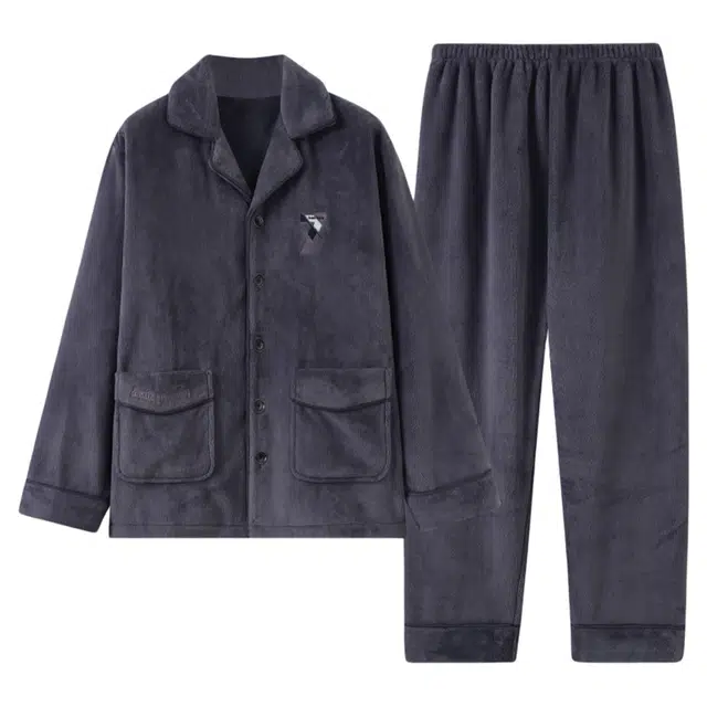 潞优野 轻奢精致法兰绒家居服秋冬款慵懒风外穿珊瑚绒加厚加绒保暖 睡衣套装 男款