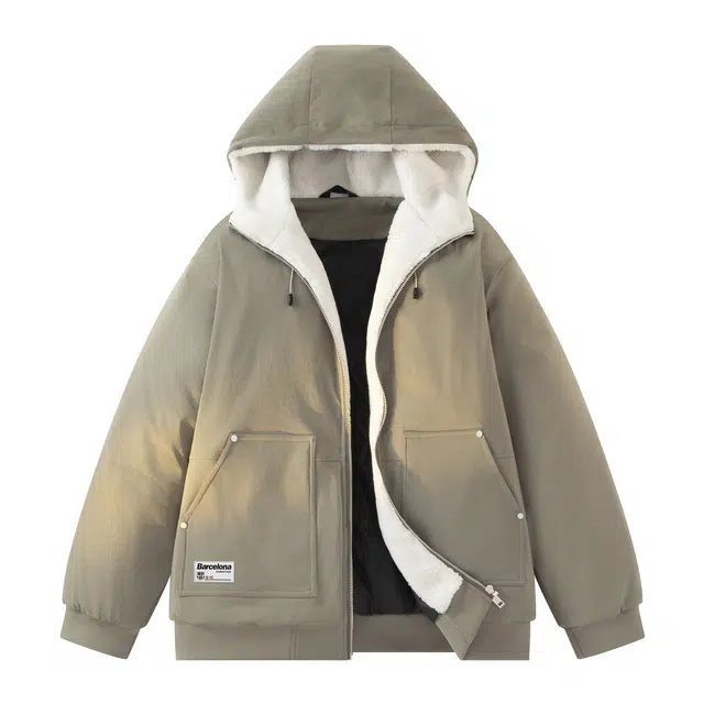 巴塞罗那足球俱乐部 美式复古学院风通勤百搭纯色撞色设计舒适宽松休闲防风防寒保暖锁温连帽棉服 男女同款