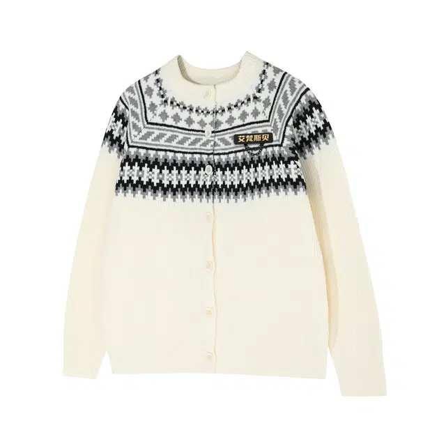 艾梵斯贝 美式复古秋冬费尔岛提花毛线衣无性别宽松休闲时尚高级感法式慵懒感日常通勤百搭情侣款开衫针织衫 男女同款