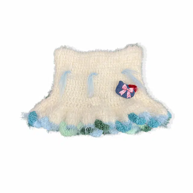 【可爱小猫咪kt】 无限兔 花边百搭冬季大头围保暖防寒针织帽毛绒绒卡通水桶护耳包头帽渔夫帽户外出行 涤纶 绒线帽 男女同款情侣款