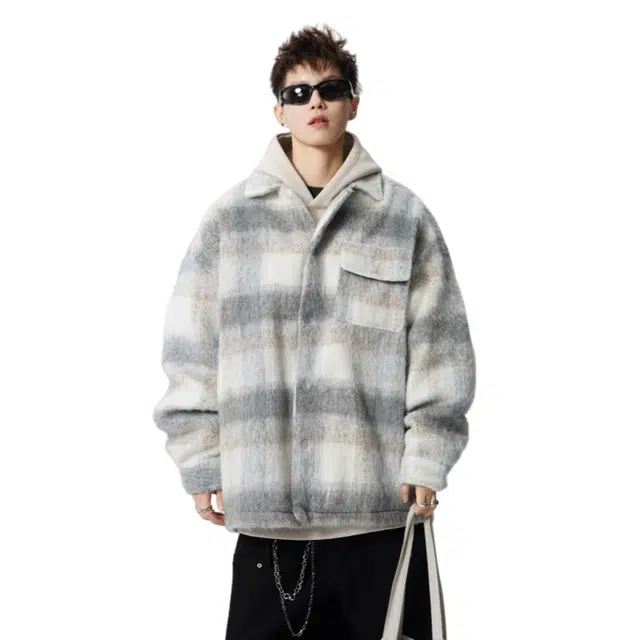 加荣 美式小香风格纹毛线衣男秋季潮牌夹棉加厚上衣男款休闲百搭男装开衫外套小众设计毛衣男宽松慵懒感针衫男士高级感针织衫 男女同款