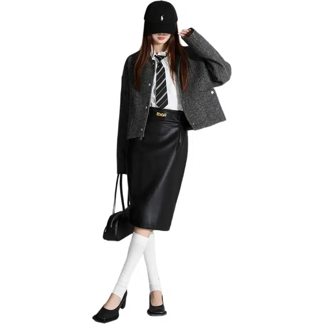 沐晓欣 半身裙女秋冬高腰显瘦直筒开叉中长款包臀裙休闲长裙 女款