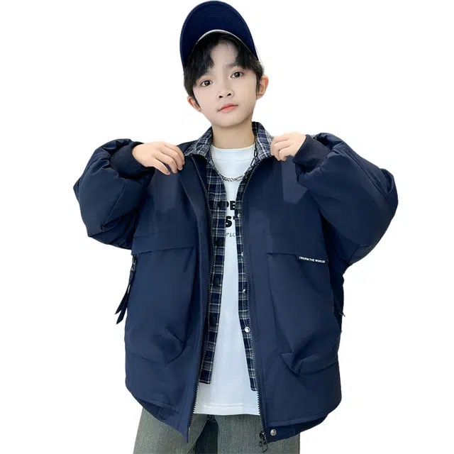 浪莎休闲棉衣 冬季 夹棉加厚拼接格子棉服 青少年