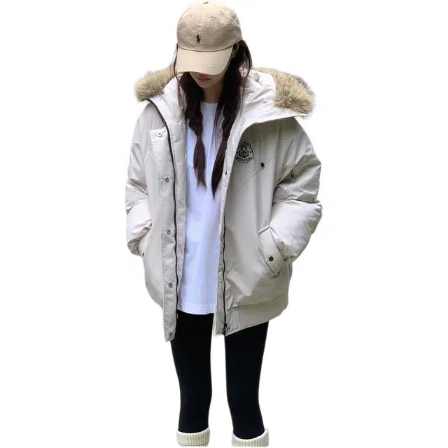 思蓓儿 冬季连帽毛领派克加厚保暖工装款棉衣大锁温抗寒外套宽松显瘦通勤出游舒适棉服 女款