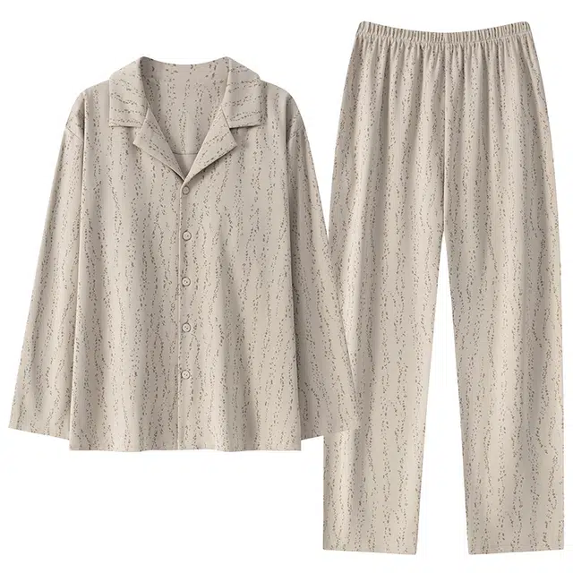 俏霓桐 简约时尚休闲高级感轻奢翻领复古长袖长裤家居服可外穿睡衣套装 男款