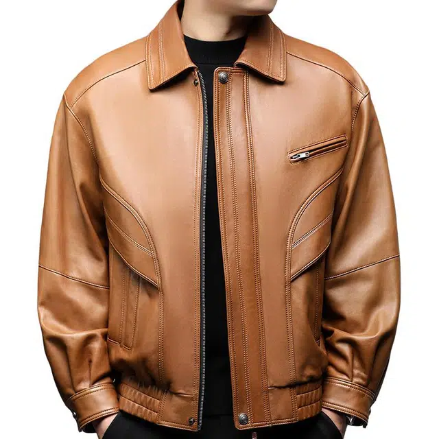 太子龍 美式复古绵羊皮真皮翻领飞行服机车皮夹克秋冬季痞帅宽松外套潮皮衣 男款