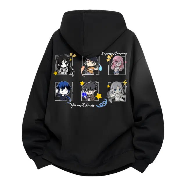 一人之下 美式高街风潮流时尚品牌字母卡通动漫日常百搭休闲连帽秋冬穿搭舒适宽松纯色长袖民族亚版套头卫衣 男女同款