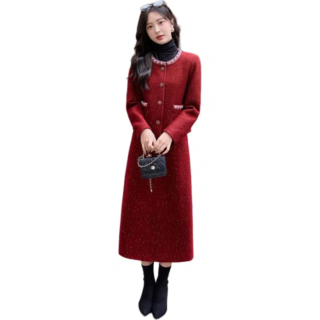 袋鼠 法式小香风轻奢高级感气质名媛上衣半身裙两件套结婚订婚小礼服裙装套装 女款