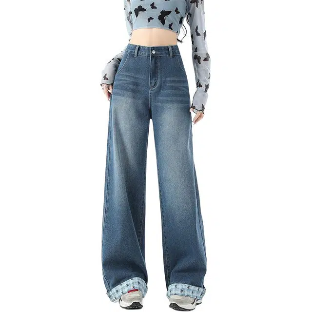 如续 美式复古阔腿高腰小个子宽松垂感直筒拖地牛仔裤 女款