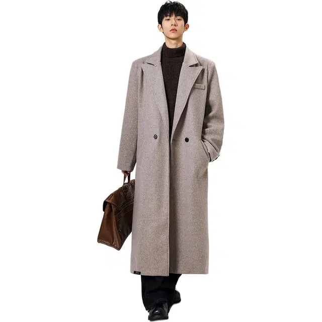 徐百货 秋冬季毛呢外套中长款韩系垫肩英伦风上衣翻领痞帅氛围感轻熟风百搭大衣 男女同款