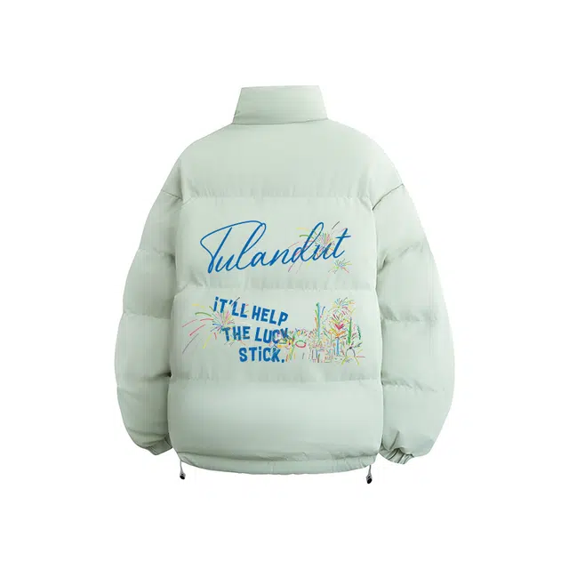 图兰朵 美式潮牌复古趣味涂鸦字母印花设计面包服时尚潮流宽松百搭舒适通勤简约纯色立领棉服 男女同款