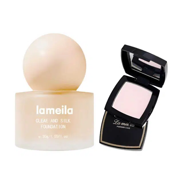 拉美拉 遮瑕粉底液定妆粉饼套装 不卡粉不晕染不脱妆丝绒修饰肤色哑光均匀肤色持久提亮肤色易上色服帖自然防水彩妆雾面
