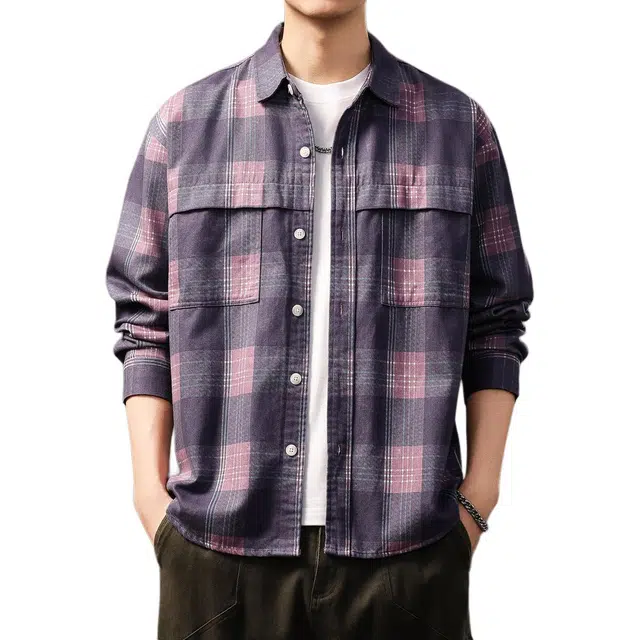 贵色 格纹美式高街复古休闲长袖衬衫 男女同款