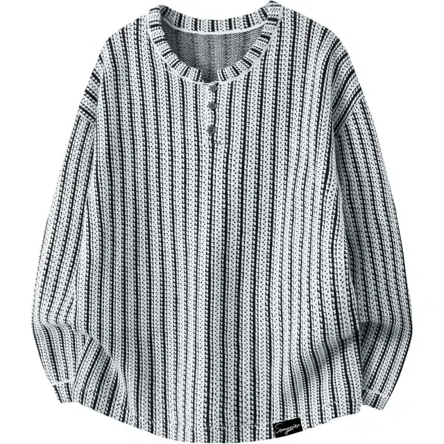 颂希尔 小香风鱼骨纹亨利领套头长袖内搭打底衫条纹无帽舒适百搭软糯保暖情侣针织毛衣 男女同款