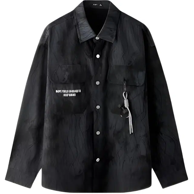 三福 刺绣暗纹街头风常规长袖翻领宽松衬衫 男款