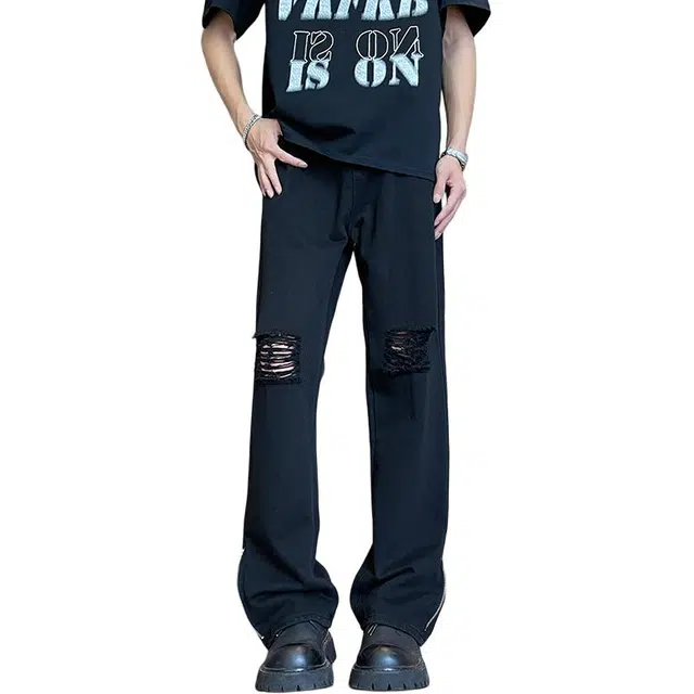 爱爸爸 拉链夏季高街裤子潮流百搭时尚简约经典有范个性风格牛仔裤 男款