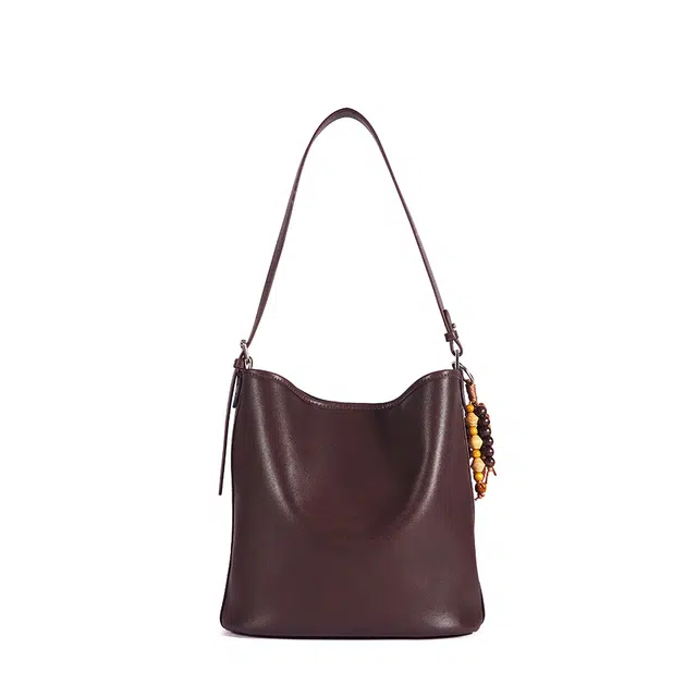 都宝路 时尚复古气质大容量质感百搭日常通勤轻便水桶包 牛皮革 单肩包 常规 女款 咖色/黑色/棕色