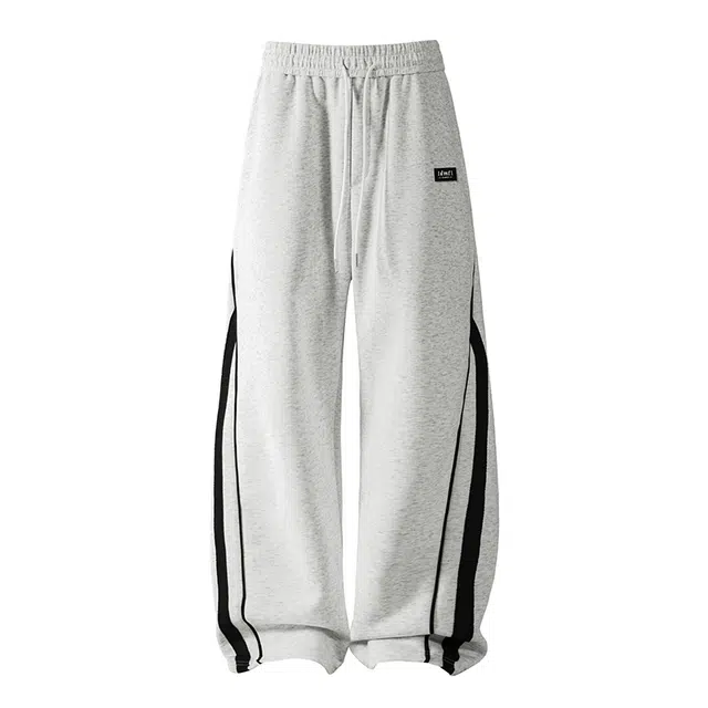 【dme】 美式潮牌高街复古纯色拼接撞色设计感宽松阔腿卫裤松紧腰百搭舒适透气垂感直筒休闲裤 男女同款