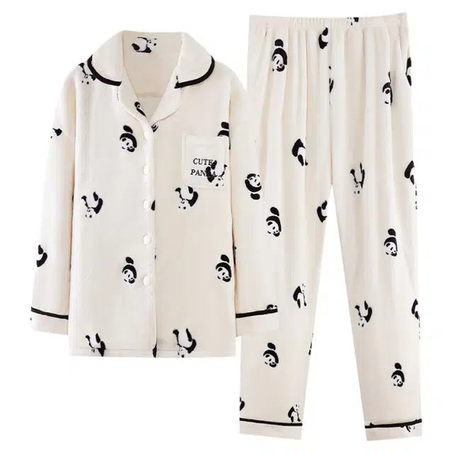 潞优野 可爱家居服熊猫保暖长袖长裤睡衣套装 女款