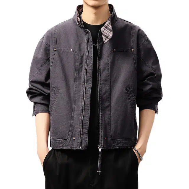 贵色  美式飞行员拼接短款立领棒球服 男女同款