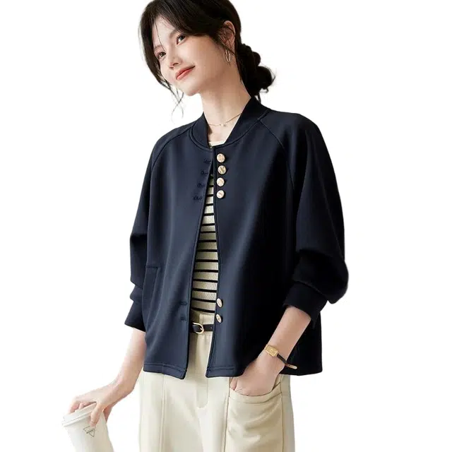 佐塞斯 高端品质轻奢插肩袖棒球服外套女秋冬季休闲简约气质百搭短款上衣夹克 女款