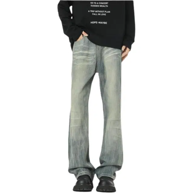 爱爸爸 高街潮流百搭时尚简约经典有范个性风格美式休闲百搭秋冬季直筒牛仔裤 男款