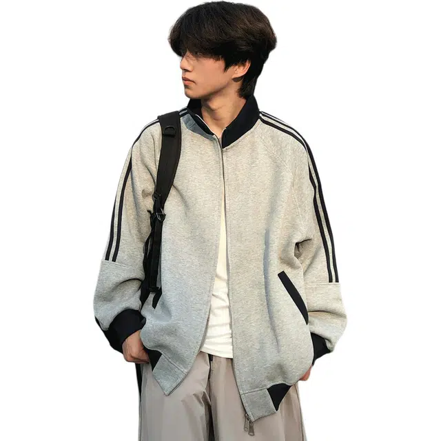 蛊惑 美式三条杠运动外套潮牌学院风青少年开衫卫衣 男女同款