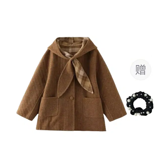 雾闪闪 韩国双面穿系带连帽呢甜美毛呢外套大衣 女款