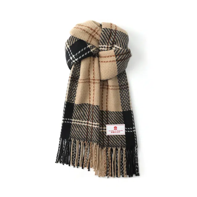 宫里的世界 韩版经典格保暖舒适 聚酯纤维 绒线围巾 男女同款情侣款