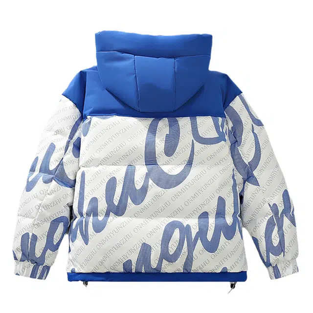 棉基因 美式高街绗缝基础款数码满印系列风格简约连帽面包服纯色宽松休闲防风外套防寒保暖加厚落肩袖羽绒服 男女同款