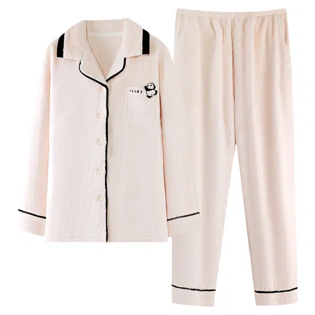 潞优野 高级感珊瑚绒保暖家居服可外穿秋冬季加绒加厚法兰绒两件套睡衣套装 女款