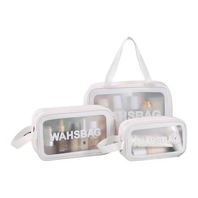 顽顽透明化妆三件套洗漱收纳袋洗浴游泳沙滩包磨砂袋手提包