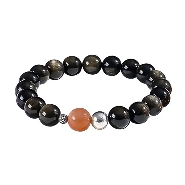 琛宬 平安喜乐有钱花招财纳福新中式国潮复古转运文玩甜蜜浪漫轻奢简约小众 黑曜石 手串 男女同款情侣款