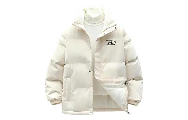 木林森 宽松舒适休闲纯色棉衣御寒保暖防风门襟个性英文印花加绒加厚羊羔绒内里百搭立领棉服外套 男女同款