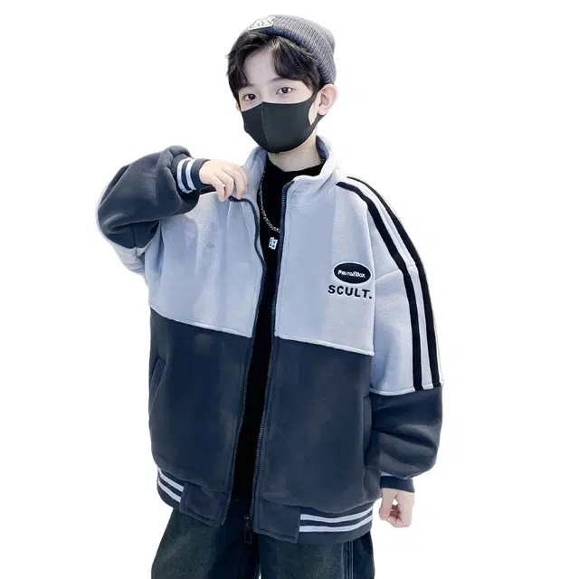 浪莎休闲棉衣 冬季 加绒加厚拼接字母棉服 青少年