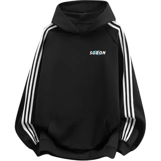 苏北青年 美式高街复古潮流设计感仿刺绣侧边条纹拼接品牌字母印花宽松百搭舒适基础款休闲运动套头连帽卫衣 男女同款