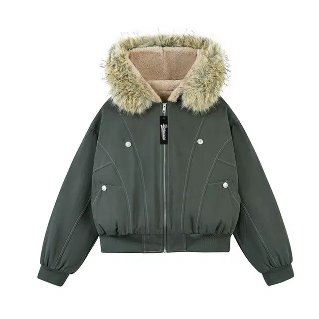 普鲁士多特蒙德 【冬季保暖外套】毛绒连帽纯色复古入冬款无性别主义个性设计百搭情侣穿搭加绒锁温防风棉服 男女同款