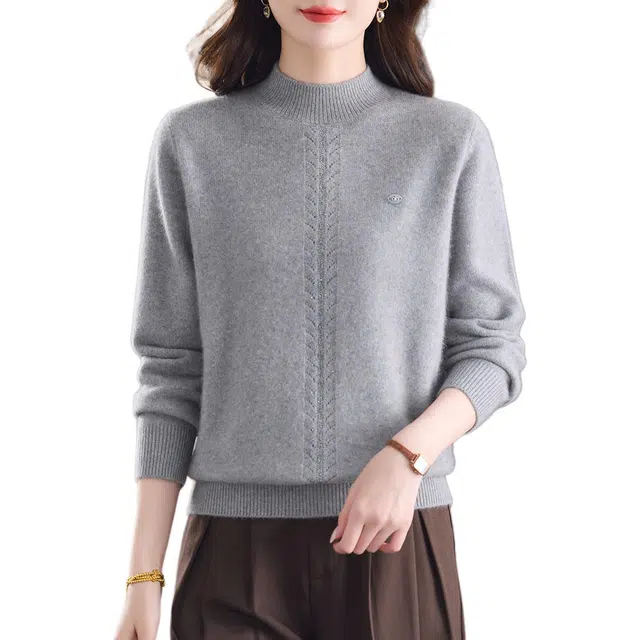 恒源祥 高端品质精细绵羊毛舒适柔软时尚百搭优雅经典半高领加厚针织衫 女款