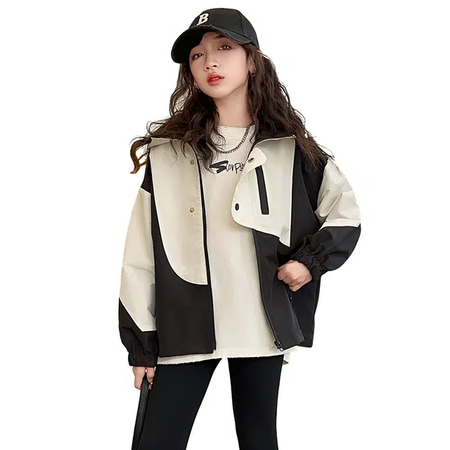 黑恐龙棒球服 春秋款儿童洋气时髦冲锋衣女大童春季连帽上衣