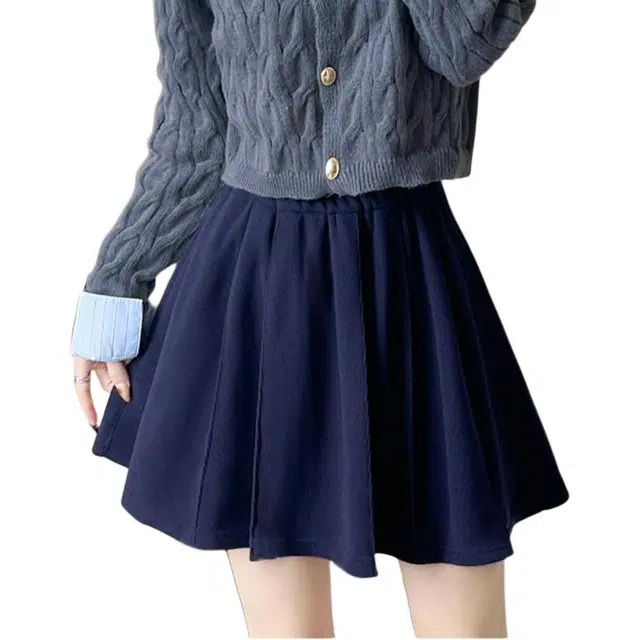 沐晓欣 秋冬半身裙女毛呢韩版松紧腰高腰百褶裙显瘦加厚小个子款裙子休闲短裙 女款