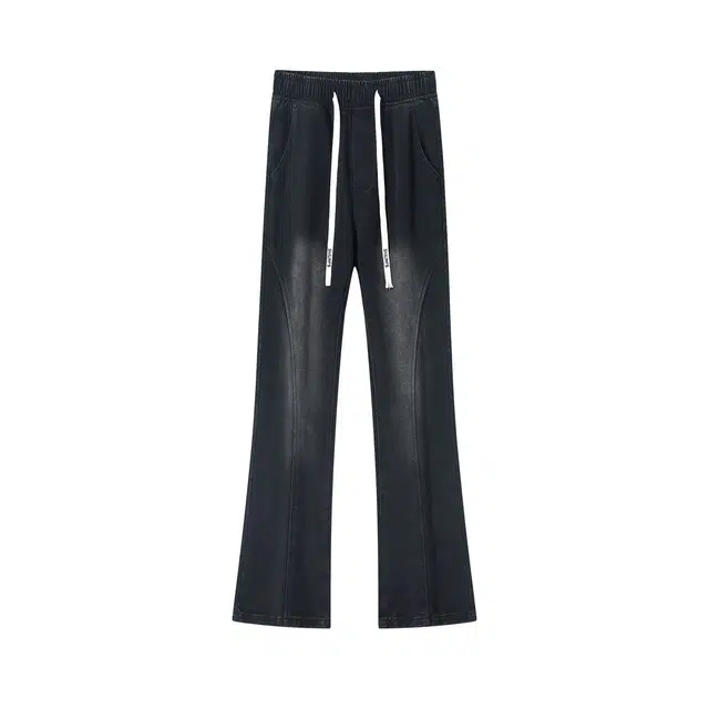 蓝精灵 柳叶弯刀显高显瘦微喇修身美式高街复古潮牌水洗做旧渐变废土风情侣潮流百搭柔软舒适不硬宽松直筒阔腿垂感休闲牛仔裤 男女同款