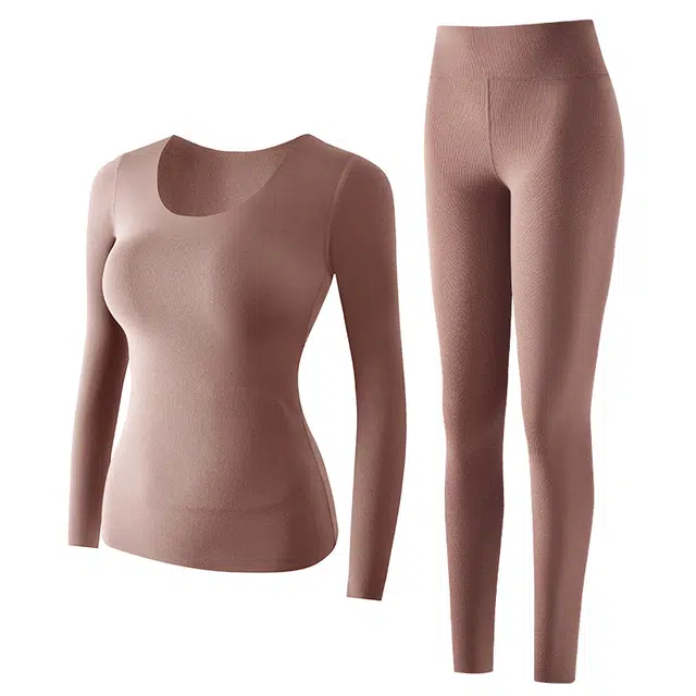 草本初色 无痕磨毛发热圆脸打底秋衣秋裤内搭通勤蓄热亲肤抗寒徳绒加绒加厚长裤双面暖宫护膝保暖套装 女款