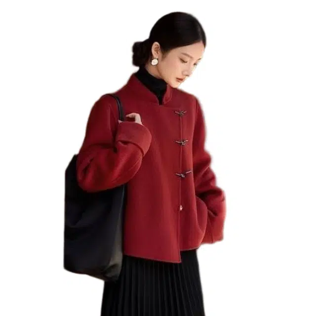 佐塞斯 高端品质轻奢新中式国风双面呢外套女秋冬季婚宴礼服日常可穿大衣 女款