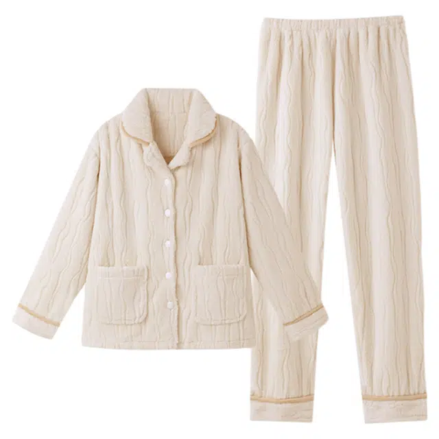 潞优野 高级抗静电可外穿家居服秋冬季珊瑚绒加厚加绒法兰绒睡衣套装 女款