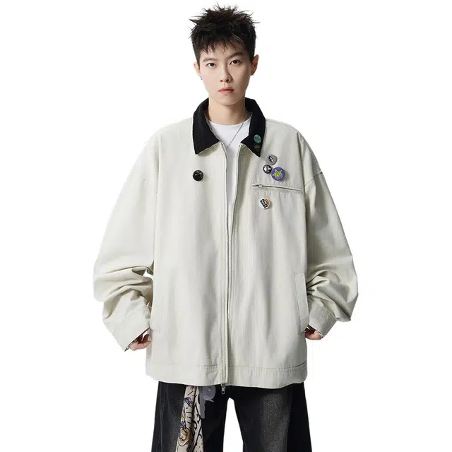爱爸爸 秋季做旧工装上衣复古美式水洗宽松夹克外套 男女同款