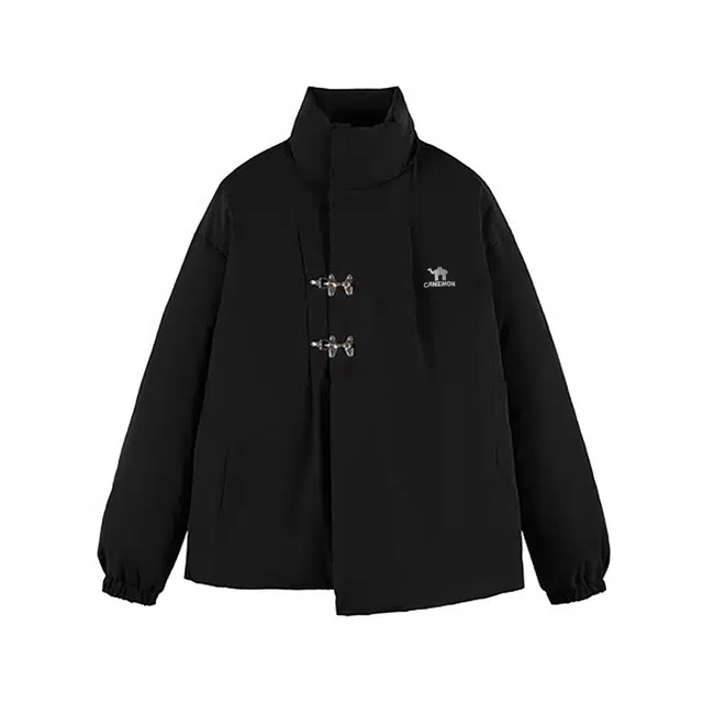 领航骆驼 国潮复古纯色日常通勤学院风时尚百搭高级层次感高领单排扣设计感简约舒适宽松基础款防风保暖外套夹克   棉服 男女同款