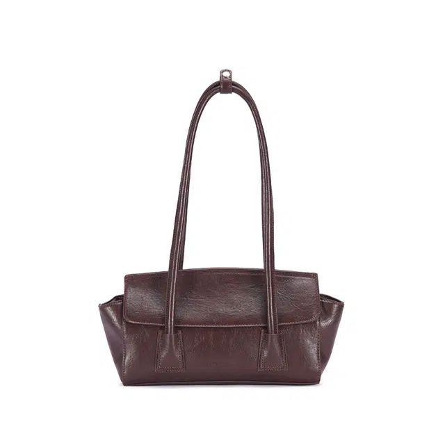 都宝路 时尚质感气质简约复古设计感日常通勤百搭法棍包 合成革 单肩包 常规 女款 棕色/黑色