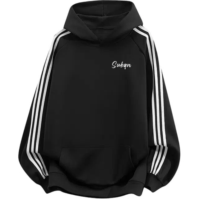 苏北青年 美式高街复古宽松纯色三条杠拼接基础款简约日常通勤休闲舒适时尚潮流百搭长袖连帽无抽绳套头卫衣 男女同款