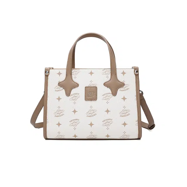 稻草人 可爱星星小众设计少女出游通勤简约百搭 聚氯乙烯革 手提包 常规 女款 米白/浅粉色/灰蓝