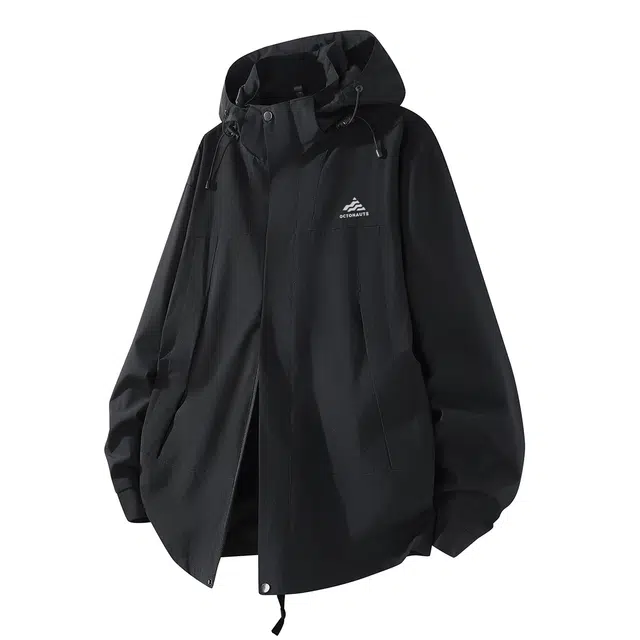 海底小纵队 可拆卸三合一抓绒内胆美式高街防水防风简约印花连帽宽松百搭单品运动登山旅行学院风保暖夹克拼接色时尚冲锋衣 男女同款